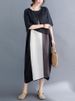 Cotton Linen Vintage Contrast Color Dresses For Women New Short Sleeve Casual Loose Long Summer Dress Elegant Clothes 2026_ecoleips.com