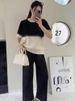 K Knitted Shirt Short Sleeved New Age Reducing Lace Hook And Flower Splicing Round Neck Pullover Loose Knit Set. No Necklaces Or Other Accessories_ecoleips.com