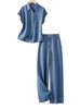 Women's Clothing Tencel Shirt Jeans Two Piece Suit Short Sleeved Trousers_ecoleips.com