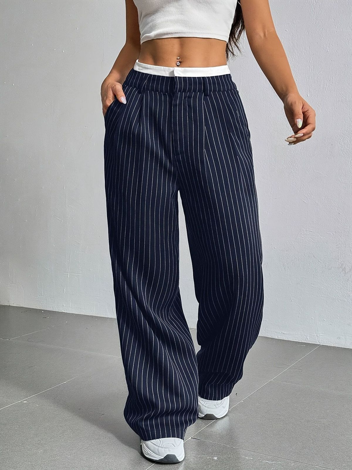 Casual Women's High Waist Straight Leg Trousers Autumn/Winter Japanese Korean Style Commuting Long Suit Pants_ecoleips.com