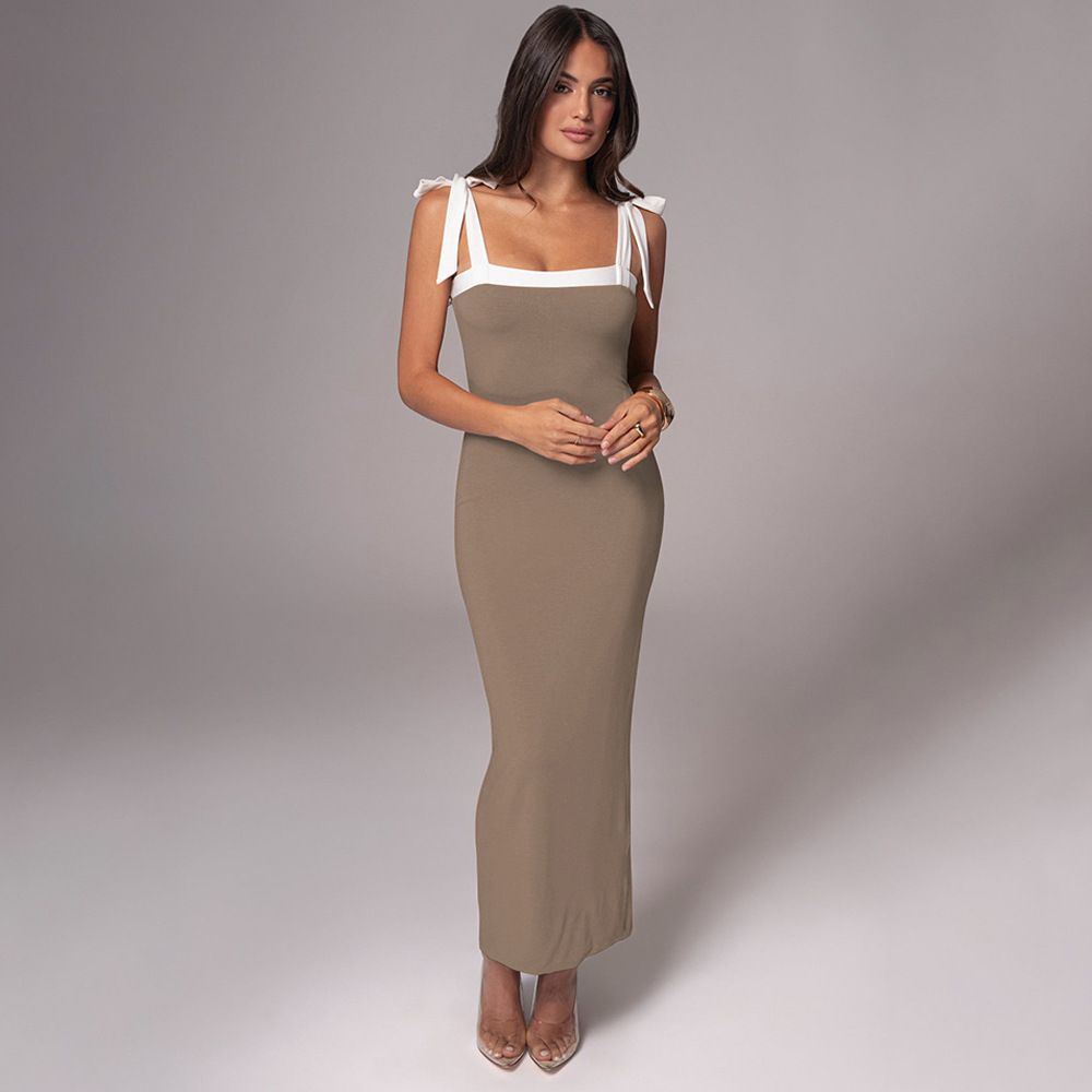 Women's Clothing Sexy Sleeveless Dress Autumn Fashion Bodycon Slim Fit With Suspender Tie Waist_ecoleips.com