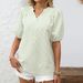 Women's V Neck Patchwork Shirt Striped Top Puff Sleeve New Arrival_ecoleips.com