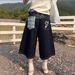 Women's Clothing Women's Korean Cow Trendy Wide Leg Cropped Jeans Washed Retro Old Blue Embroidered Loose Fit Denim_ecoleips.com