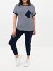 Women's Striped Casual Top Two Piece Set with Solid Color Pocket Slim Fit Trousers Short Sleeved Top Elastic Waist_ecoleips.com
