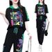 Women’s Clothing summer new sports leisure suit loose hooded printed women's design splicing tops and pants_ecoleips.com