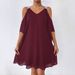 Summer Women's Off-Shoulder Chiffon Dress Solid Color V-Neck Elegant European American Style Stock Photo_ecoleips.com