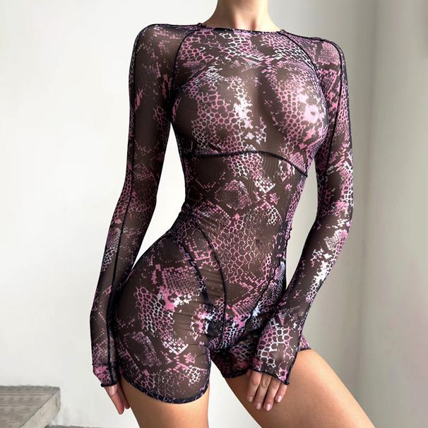 Summer Mesh Jumpsuit for Women Sexy High Waist Print Backless Tight Bodysuit European American Style 2025 New Arrival_ecoleips.com