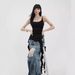 Women’s Clothing Summer Pure Desire Style Hot Girl Top Black Asymmetrical Ribbon Ruffle Vest Design Suspenders_ecoleips.com