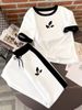 Women's Clothing Black White Color Block Leaf Print T-Shirt And Trouser Set Minimalist Style Women's Clothing For Formal & Casual For Women_ecoleips.com