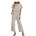 Striped Women's Two Piece Set Short Sleeve Wide Leg Pants Summer Casual Fashion Clothing_ecoleips.com