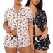 Women's Clothing Casual Ladies Comfortable Rejection Short Sleeve Printed Front Open Button Shorts Suit_ecoleips.com