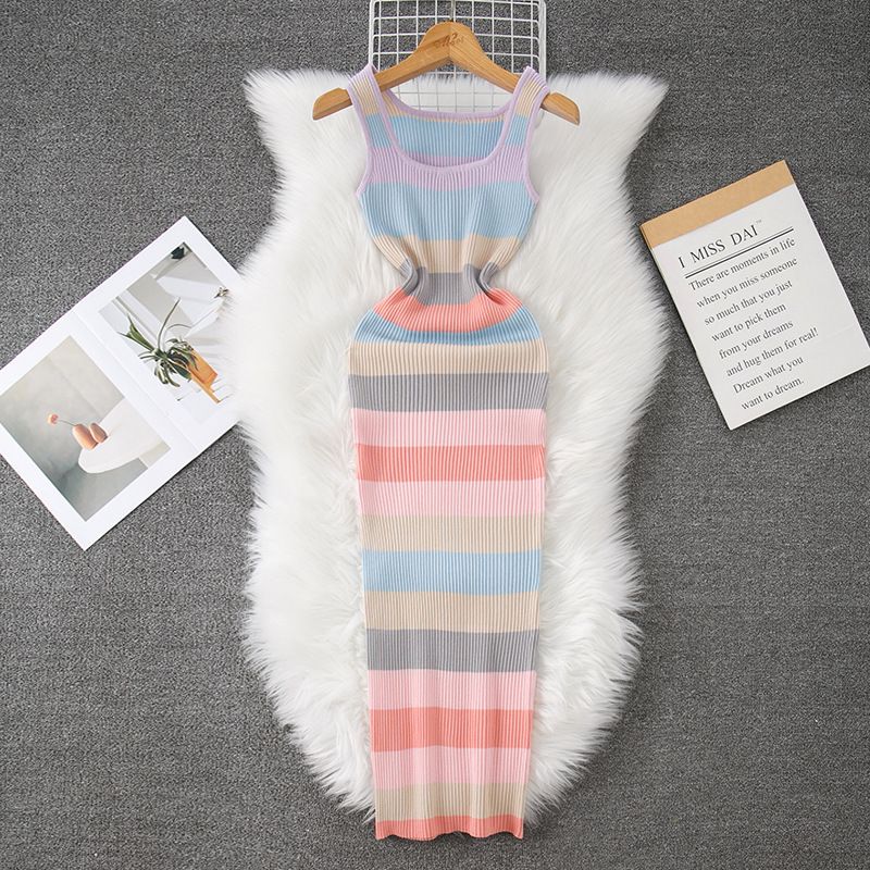 Women's Clothing Summe New Striped Knitted Dress Women's Tight Temperament Women's Clothing_ecoleips.com