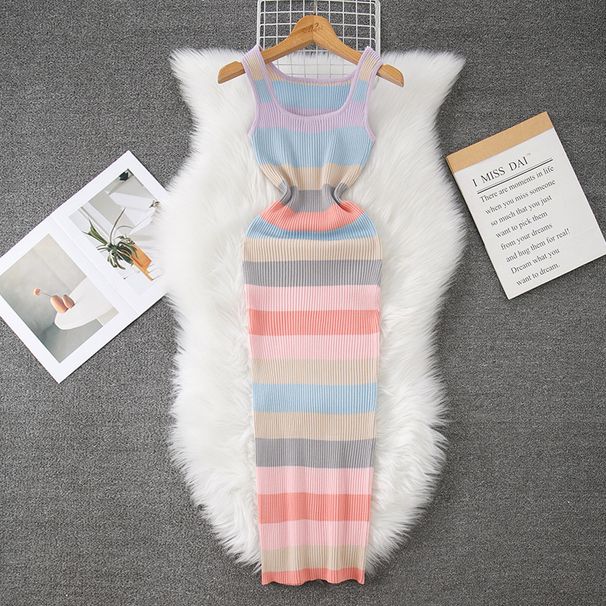 Women's Clothing Summe New Striped Knitted Dress Women's Tight Temperament Women's Clothing_ecoleips.com