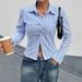 Women's Clothing Fashionable Casual V Neck Striped Shirt Top Women's Long Sleeve Spring Collection Versatile_ecoleips.com