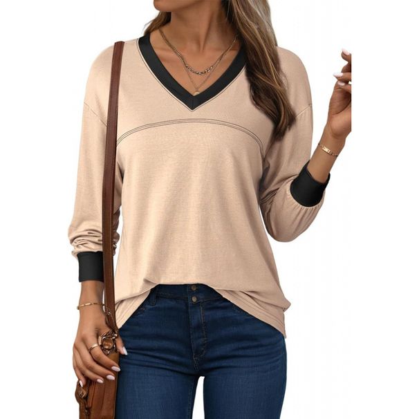 Wholesale Of Simple And Versatile Large-V-Neck Solid Loose Sweatshirts, Thin Casual Tops And T-Shirts_ecoleips.com