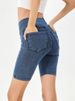 K New Cross High Waisted Denim Shorts For Women, High Stretch And Slimming, Sporty Outerwear Pocket, Fitness Five Point Cycling Pants_ecoleips.com