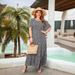 Women's Clothing New Floral Casual Holiday Dress Round Neck Short Sleeves Swing Long Dress Plus Size_ecoleips.com