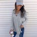 Autumn/Winter Solid Color V-Neck T-Shirt With Loose-Fitting Straps_ecoleips.com