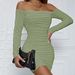Aria Basics Aria Basics 2025 Cross-Border Women's Spring Autumn Off-Shoulder Long Sleeve Ruched Elegant Bodycon European And American Sexy_ecoleips.com