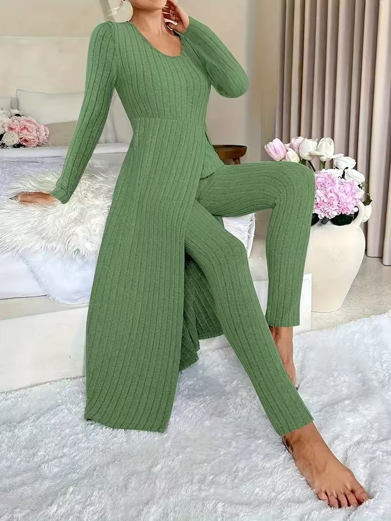 Spring Style Women's round Neck Split Long Sleeve Two Piece Set Regular Fit for Spring/Autumn Summer_ecoleips.com