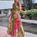 Women's Clothing Sleeveless Neckline Pleated Layered Stitching Print Dress_ecoleips.com