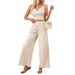Women's Clothing Jacquard Striped Suspenders Straight Slit Casual Pants Summer Women's Two Piece Trousers Suit_ecoleips.com