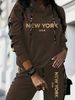 Women's Casual Hooded Pant Set Long Sleeved Top With Gold New York Logo Print And Side Stripes Spring/Autumn Summer_ecoleips.com