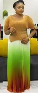 Women's Clothing Pleated New Solid Color V Neck Top + Gradient Half Length Long Skirt Two Piece Suit_ecoleips.com