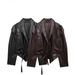Trendy Faux Leather Belted Jacket For Women - V-Neck, Long Sleeve, Streetwear Chic (XS/S/M/L, Black & Dark Brown)_ecoleips.com