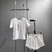 Women's Clothing Cotton Yarn Ribbed Crew Neck Slim Fit T-Shirt White Set With Stylish Sweatshirt And Shorts_ecoleips.com