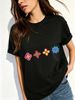 Women Crew Neck Short Sleeve T-Shirt, Geometric Four-Leaf Floral Graphic Loose Fit Casual Summer Basic Tee Tops_ecoleips.com