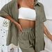 Women's Clothing Fashion Shorts Two Piece Solid Color Shirt Suit Women's Casual Loose Short Sleeve Single Breasted_ecoleips.com