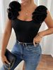 Women's Clothing Solid Color Slim Shoulder Strap Rose Square Neck Women's Fashion Sexy Vest_ecoleips.com