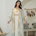 Muslim Dress Women Modest Evening Abaya Set – Sheer Mint Green Gown With Gold Foil Embroidery (Elegant Muslim Two-Piece Dress)_ecoleips.com