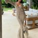 Fashion Hollow Out Solid Slim Party Dresses Elegant Deep V-neck Long Sleeve Knitted Dress Casual Long Sleeve Women's Long Dress_ecoleips.com