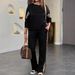 Women's Sporty Two Piece Set Leopard Print High Waisted Straight Leg Trousers Casual Style Top And Bottom Ensemble_ecoleips.com