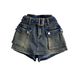 Women's Retro High Waist Denim Shorts - Distressed Wide Leg Workwear Style, Vintage American Fit_ecoleips.com