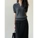 Yanshuang Cable Knit Polo Shirt Sleeve T-Shirt For Women Autumn Regular Shoulder V-Neck Slim Fit Short Top P518_ecoleips.com