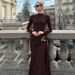 2025 French Women's Fashion Autumn Winter New Fashionable Elegant Sleeve Round Neck Long Solid Color Waist-Cinching_ecoleips.com