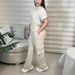 Women's Summer Casual Short Sleeve T-Shirt With Elastic Waist Multi-Pocket Cargo Pants Set, Solid Color Two-Piece Outfit_ecoleips.com