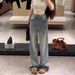 Women's Light Blue Flared Jeans With Firework Rhinestone Details – Fleece-Lined Winter Pants, High-Waisted Straight-Leg Denim For A Slimming Look_ecoleips.com