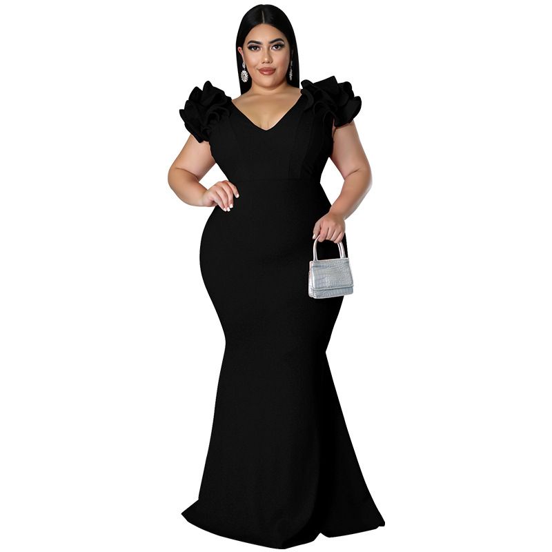 Plus Size Women's Bodycon Dress Summer New Arrival Ruffled Sleeve Backless Sexy Design Casual Elegant Women's Long Dress_ecoleips.com