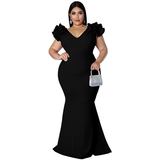 Plus Size Women's Bodycon Dress Summer New Arrival Ruffled Sleeve Backless Sexy Design Casual Elegant Women's Long Dress_ecoleips.com