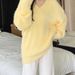 girl Cream Yellow Mink Velvet V-Neck Sweater Women, Loose Gentle Lazy Style Pullover Knitwear For Autumn And Winter, Thick_ecoleips.com