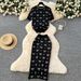 Women's Clothing Knitted Suit For Women Summer High End Round Neck Short Sleeved Bowknot Printed Top High Waist Hip Skirt_ecoleips.com