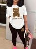 Women's Casual Fashion Cartoon Bear Pattern Printed Loose T-shirt+cropped Pants Two-piece Home Sportswear Daily Wear-407_ecoleips.com