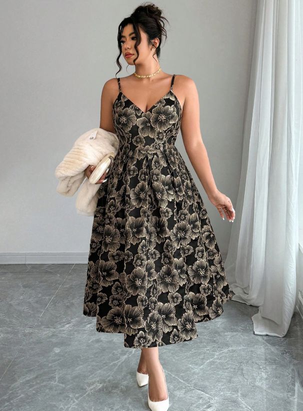 Plus Size Women's Embroidered Jacquard Wedding Guest Dress_ecoleips.com