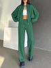 Autumn And Winter European And American Solid-colored Zipper Pullover Womens Clothing Stylish And Casual Straight-leg Pants Set._ecoleips.com