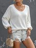 Women Soft Skin-Friendly Breathable Hollow Knit Top U Neck Lantern Long Sleeve Oversized Loose Rib Cuff Knit Sweater_ecoleips.com