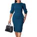 C8612 European And American Plus Size 2025 New Fashion Solid Color Round Neck Slim Fit OL Bodycon African Dress_ecoleips.com